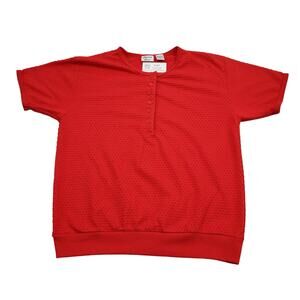 Alison Craig Sweater Womens XL Red Short Sleeve Henley Button Tight Knit Stretch